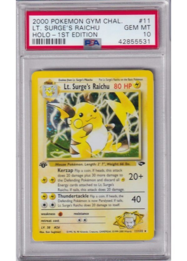 LT. Surges Raichu 11132 1st Edition PSA 10