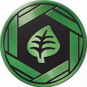 Grass type symbol Pokemon mønt (Grøn - Mirror Holo) - Stor